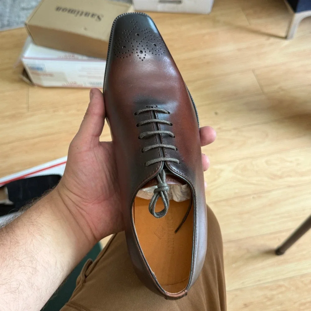 Santimon Men's‎ US 8.5 Brown Leather Lace Up Oxford Formal Lined Formal Shoes